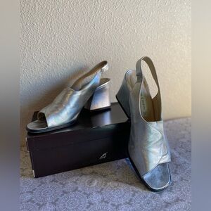 Aldo Chelini~Vtg~Soft~Leather~Slingback~Slant Wrapped Block Heel Sandal~Size 9